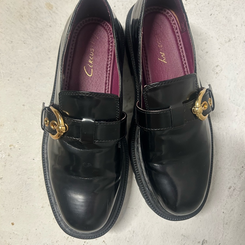 Circus NY Women's Black Loafers with Gold Buckle